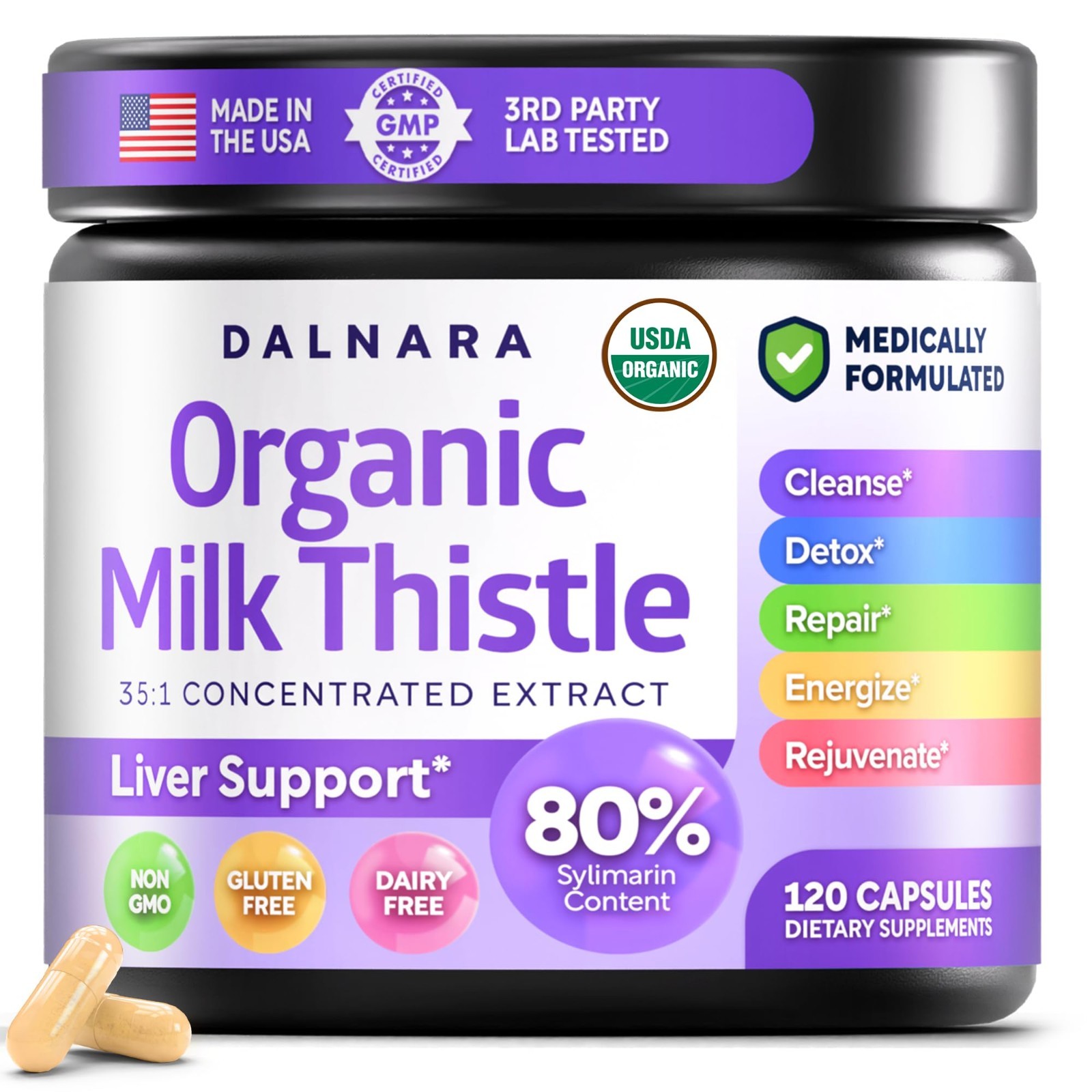 Organic Milk Thistle Extract 120ct | 80% Silymarin Flavonoids | Liver Support