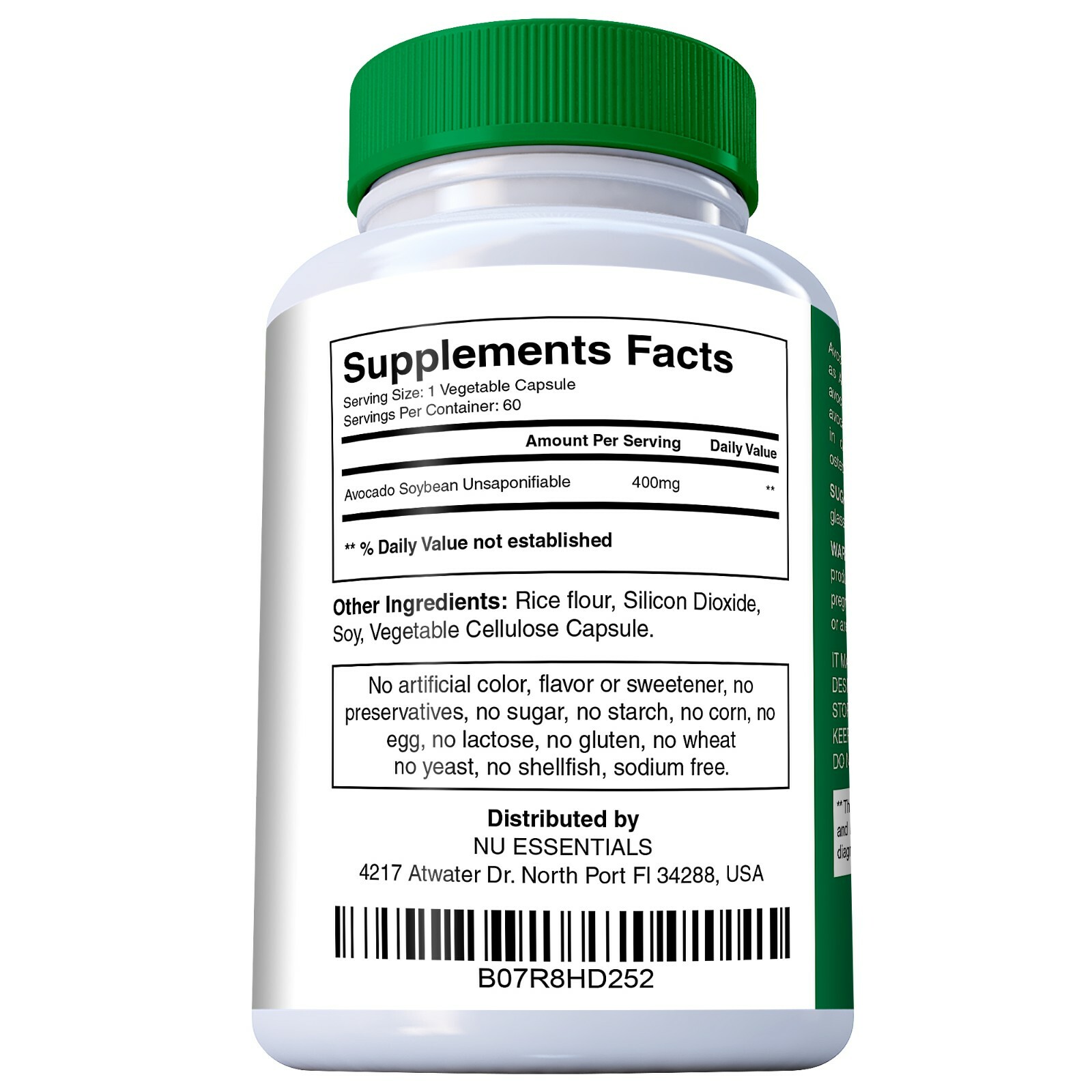 Avocado Soybean Unsaponifiables Joint Health Supplement 400 mg, Non-GMO, Dairy,