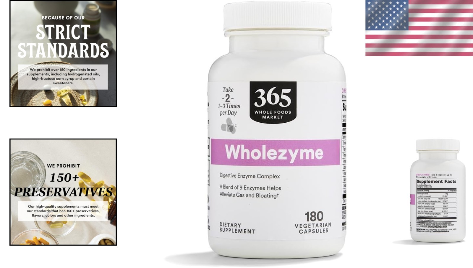 Wholezyme 180 Count – Natural Digestive Support to Alleviate Gas and Bloating