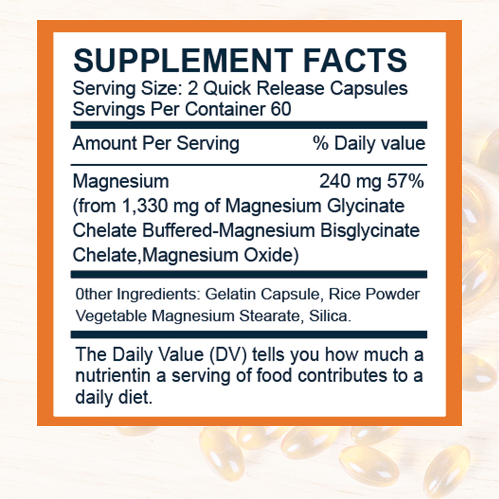 Magnesium Glycinate 1330mg – 120 Capsules For Sleep, Stress Relief Support Bone