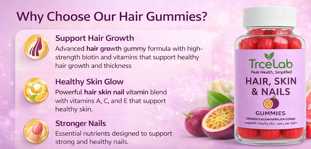 TRCELAB hair skin and nails gummies 60 count 6000 mcg biotin – pack of 3