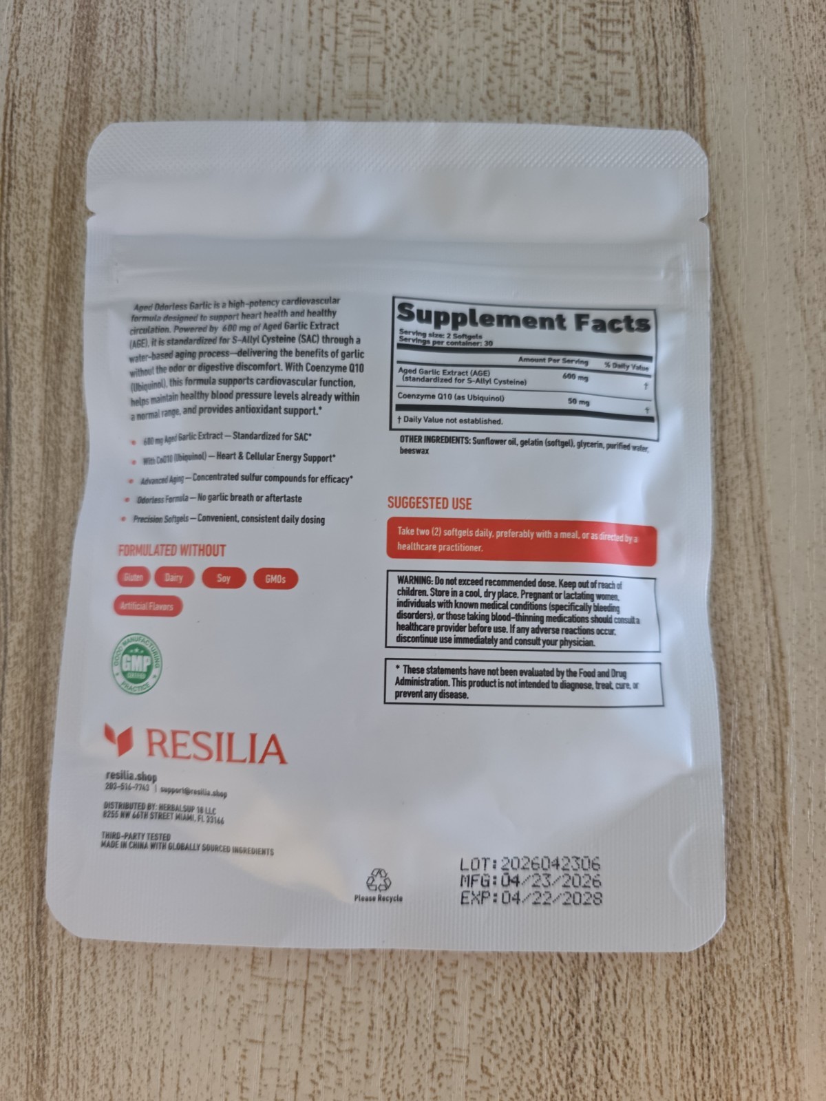 Resilia Garlic Extract 600mg Softgels (60 Count) – Odorless Aged Garlic Extra…