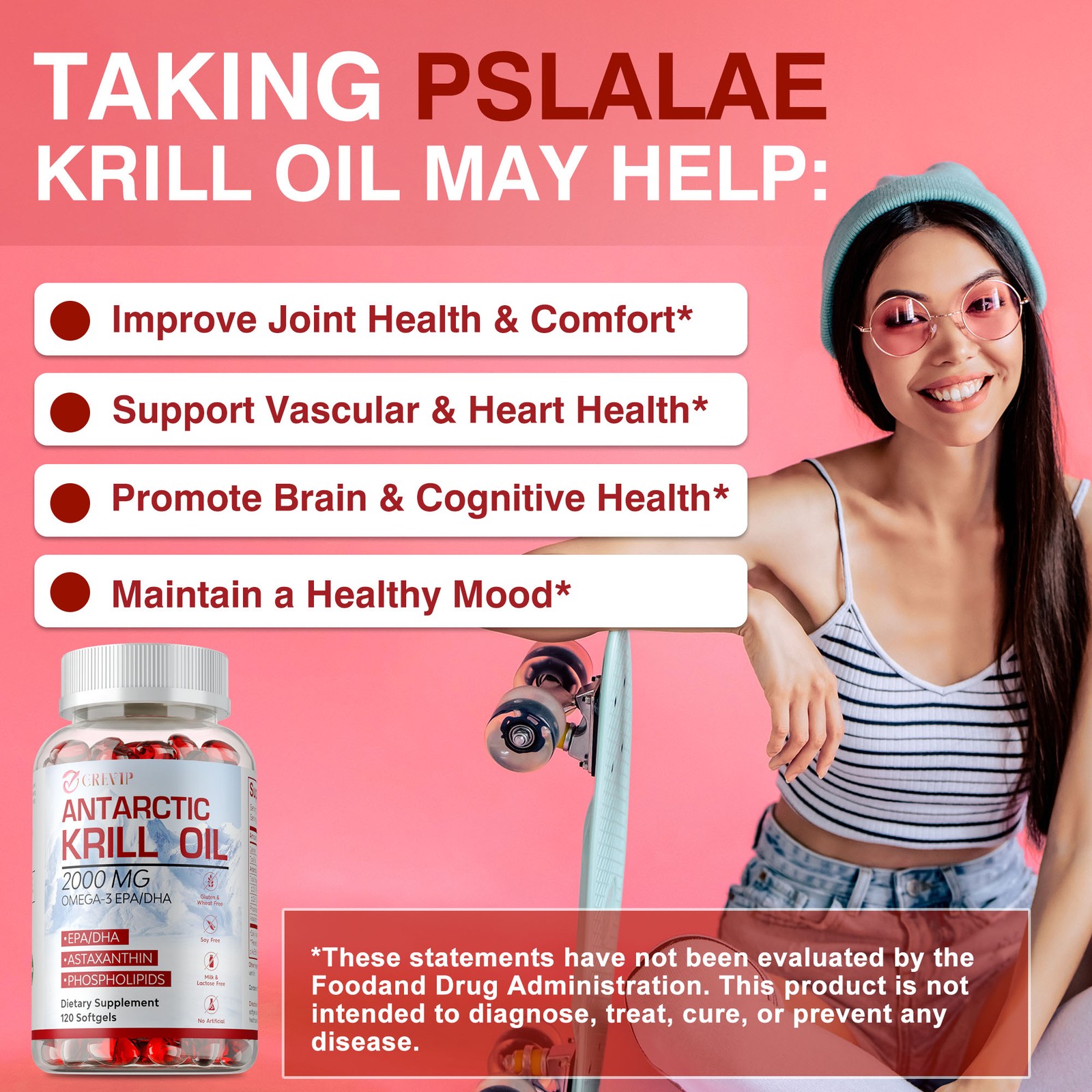 Antarctic Krill Oil 2000mg – Omega 3 EPA, DHA,Astaxanthin- Joints & Heart Health