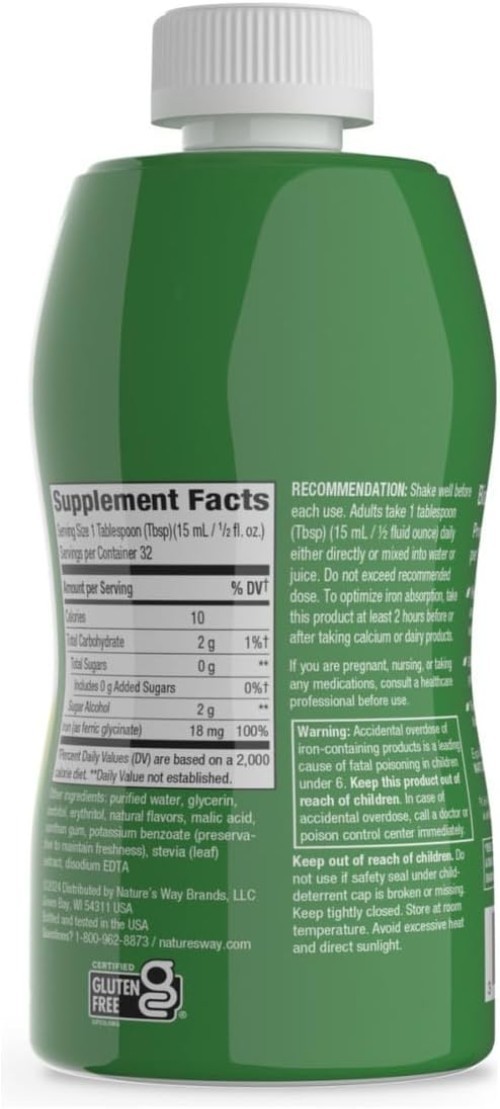 Nature’s Way Liquid Iron Supplement – 18 mg, Sugar-Free, 16 Fl Oz – Berry Flavor