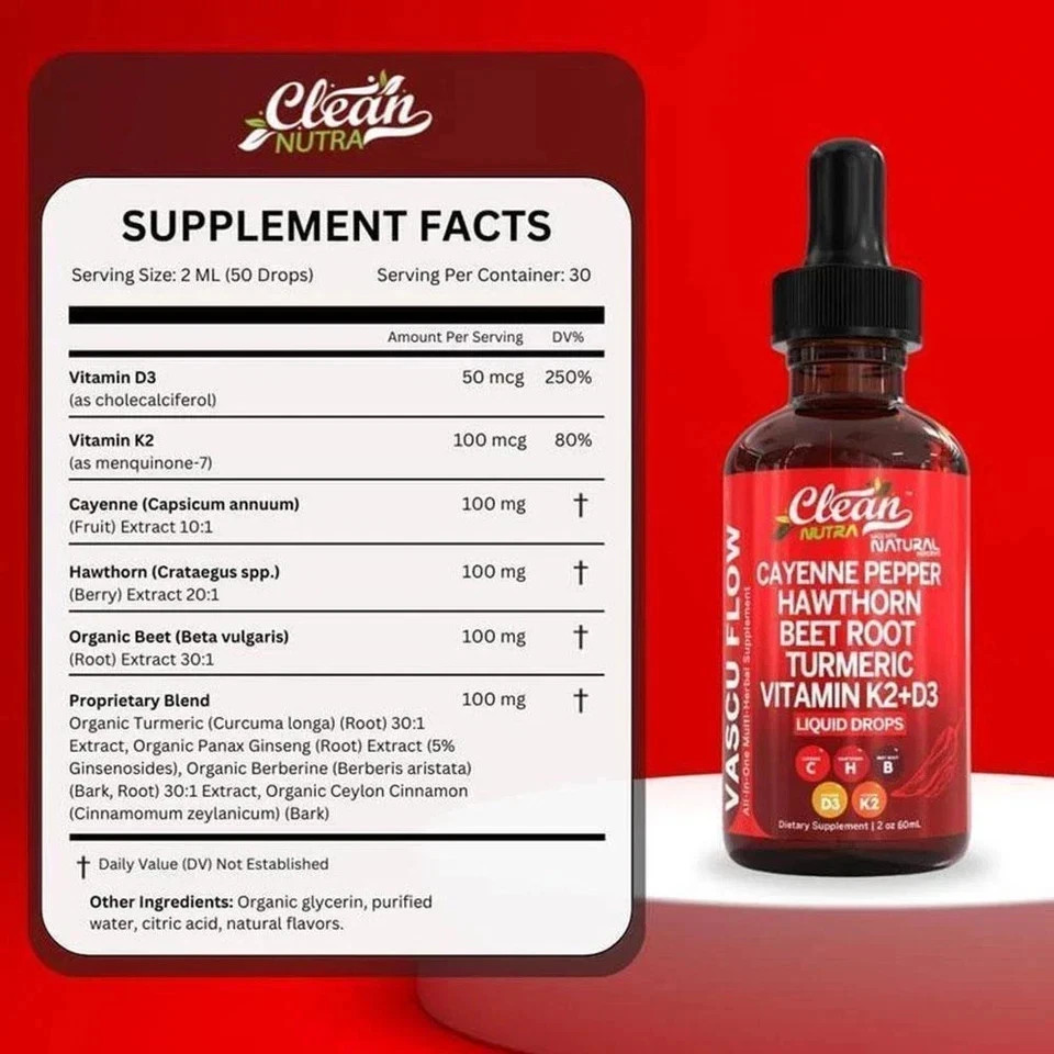 3Pack Cayenne Pepper Hawthorn Beet Root Turmeric Vitamin K2+D3 Liquid Drops