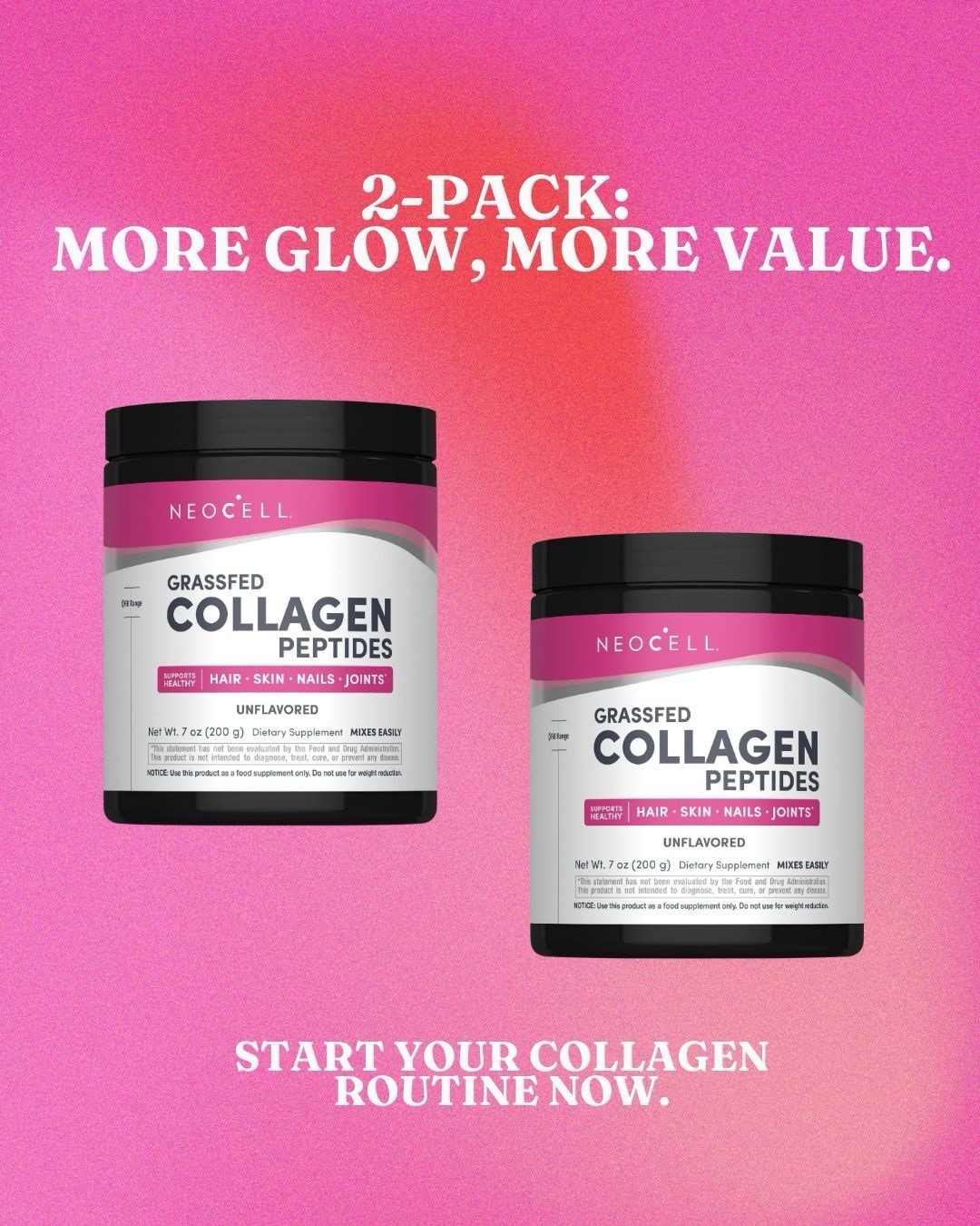 NeoCell Collagen Peptides Powder 7 Oz Pack of 2 Grass Fed Type 1 & 3
