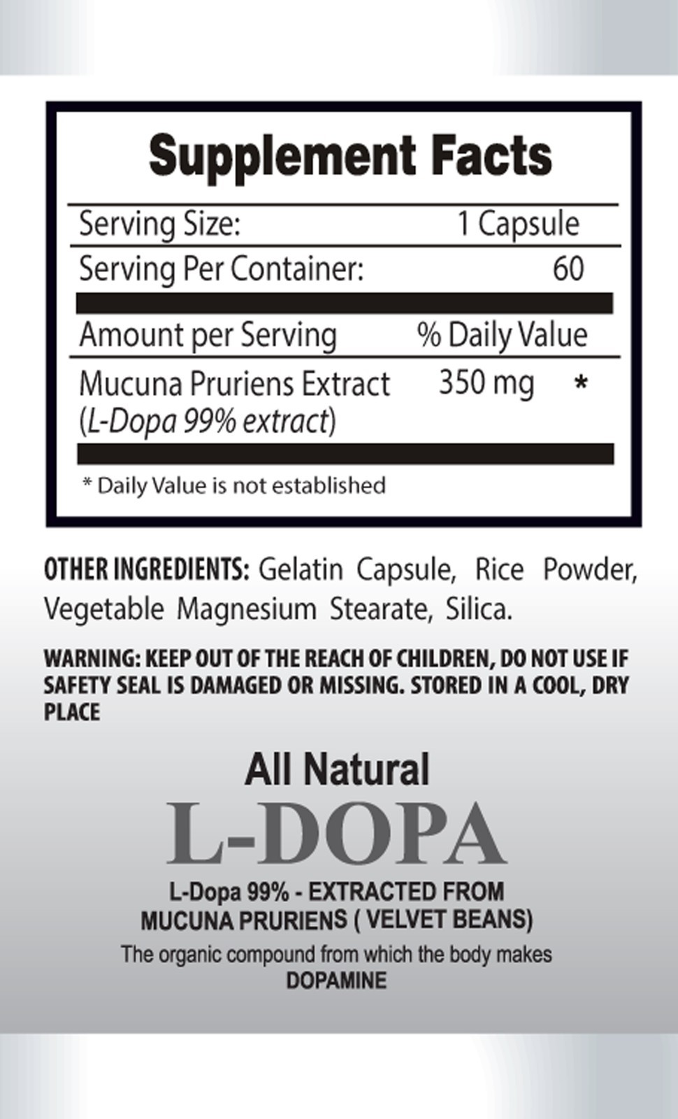l dopa capsules – L-DOPA 99% EXTRACT 350mg – pain and stress relief 3B