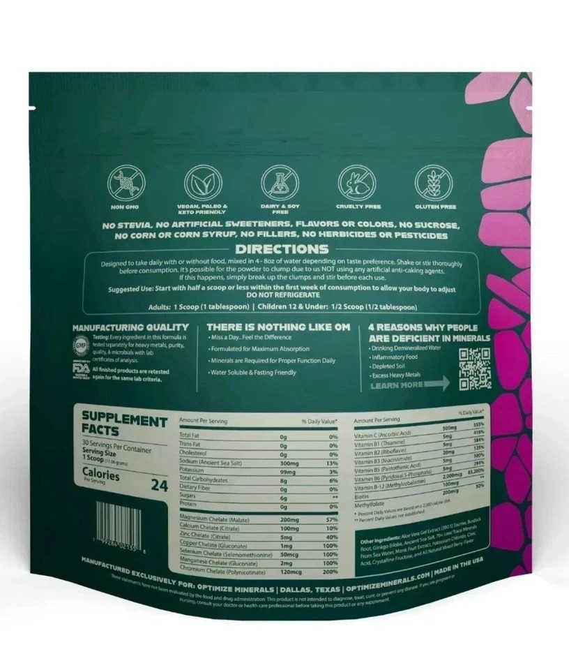 3PCS Optimize Minerals Multi – Mineral Daily Powder – Gluten Free, 30 Servings