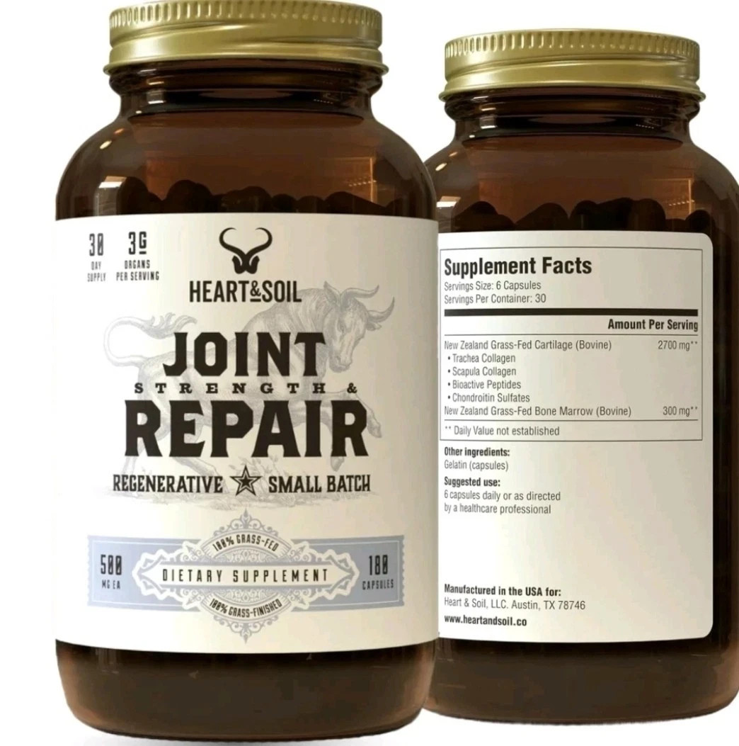 Heart & Soil 100 Grass Fed Finished Joint Support Supplement 180 Capsules