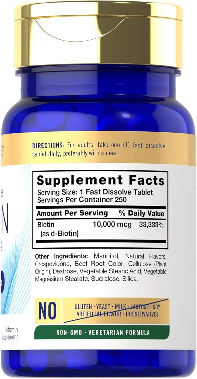 Carlyle Biotin 10000mcg | 250 Fast Dissolve Tablets | 250 Count (Pack of 1)