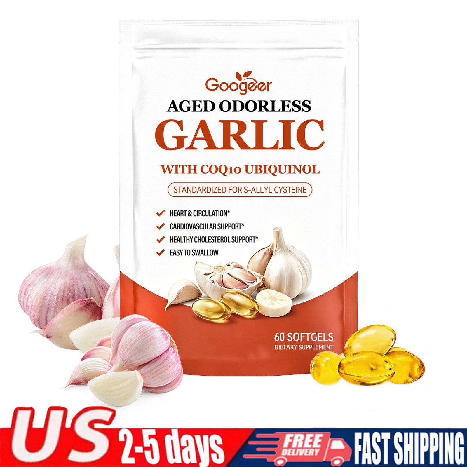 Odorless Aged-Resilia Garlic Extract 600mg Softgels (60 Count) including CoQ1*