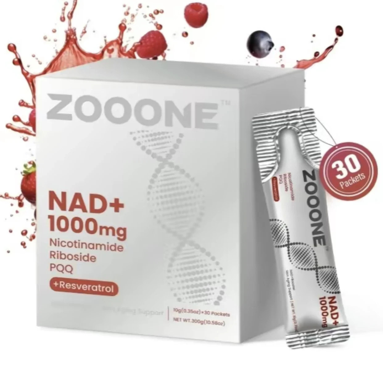 ZOOONE NAD+ 1000mg Berry Drink Mix | Anti-Aging, Energy & Focus, 30 Packs