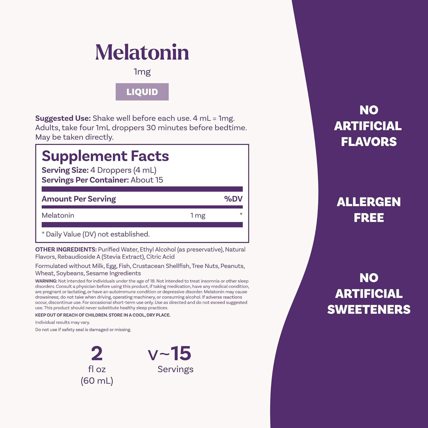 Liquid Melatonin 1 Mg, Adult Melatonin Supplement to Fall Asleep Faster and S…