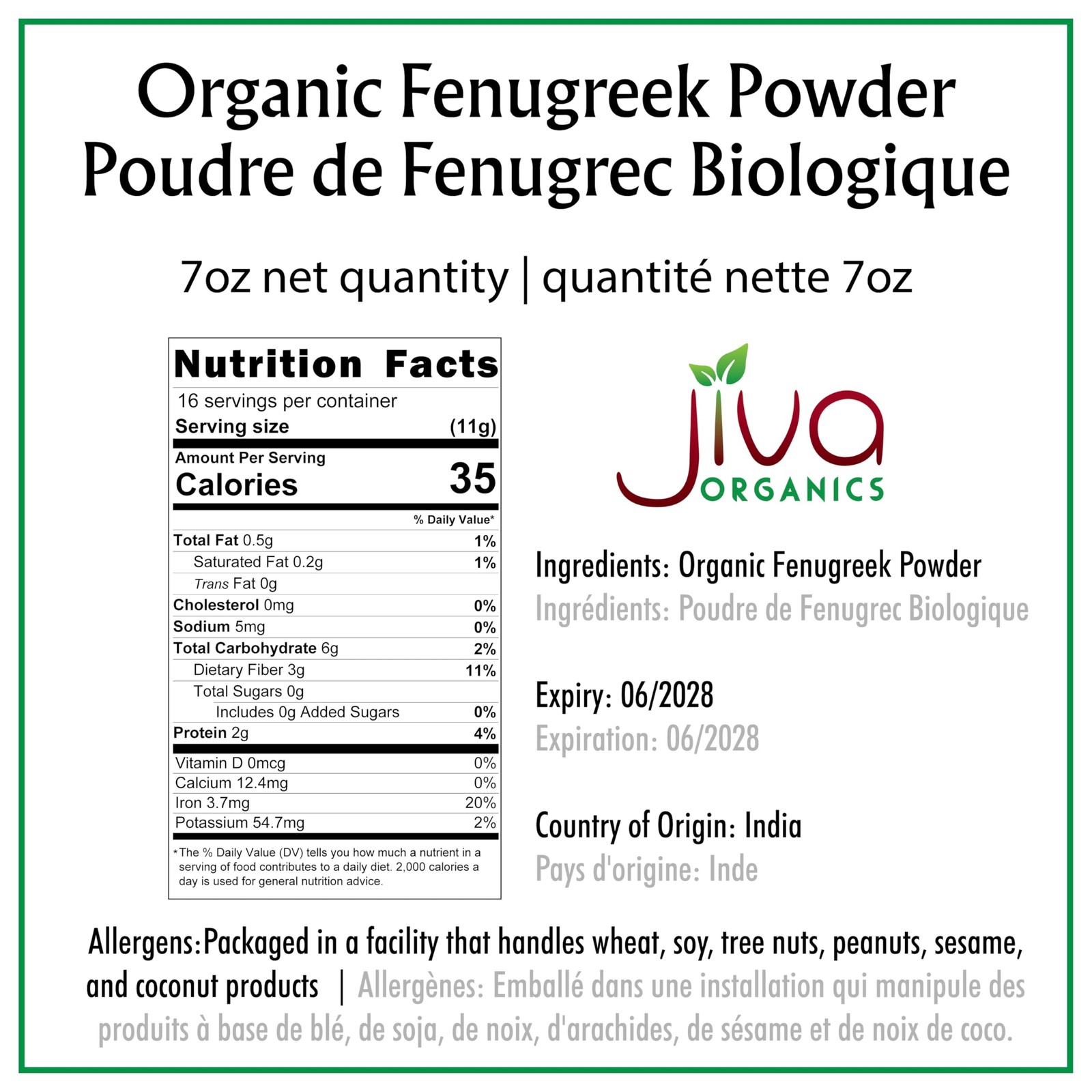 Jiva Organics Organic Fenugreek Powder 7oz Bag – Gluten 7 Ounce (Pack of 1)