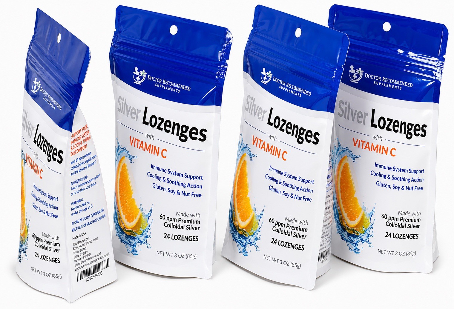 Silver Lozenges 60ppm with VITAMIN C (4 Pack )240 Tablets Total