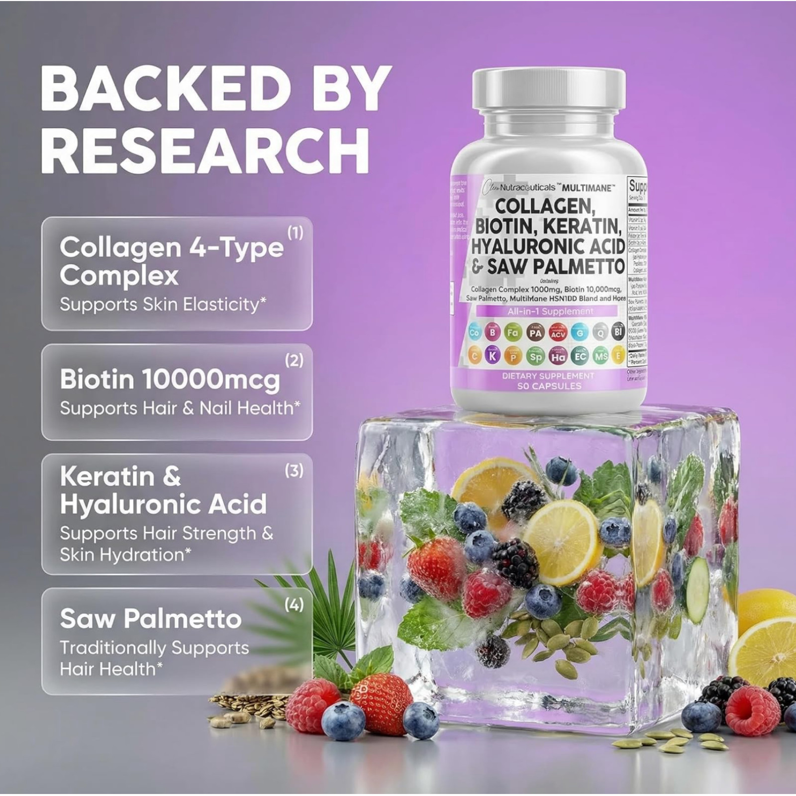 Collagen Pills Biotin Keratin Saw Palmetto Hyaluronic Acid – Hair Skin and Na…