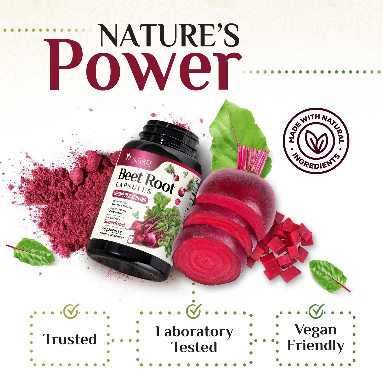 Beet Root Capsules Extra Strength 1300mg Beetroot Powder Extract