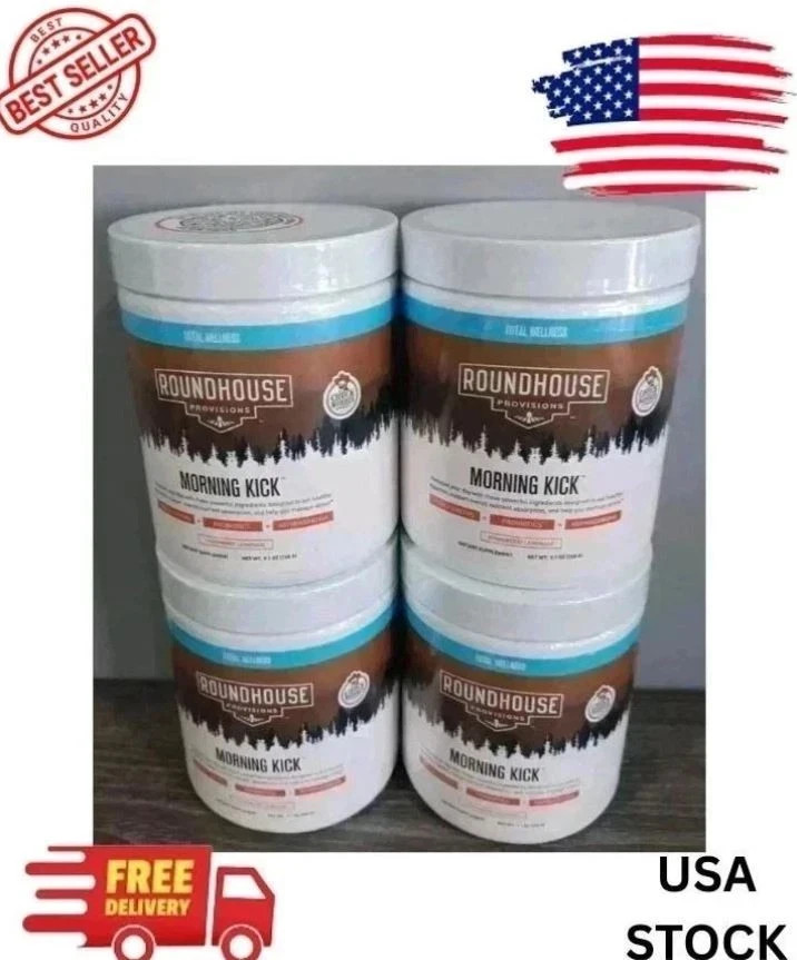 (4Pack)Roundhouse Morning Kick Supplement-Degestive Powder-StrawberryNew&saeled