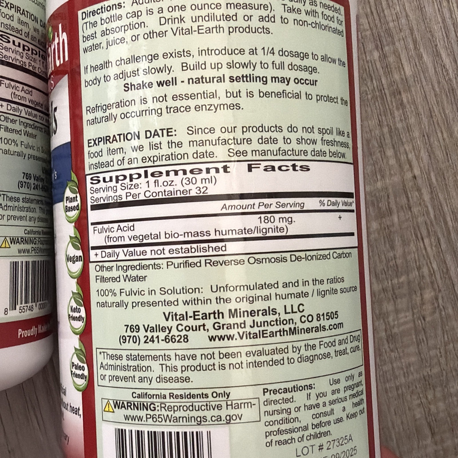 2 Vital Earth Minerals Fulvic Minerals Liquid – Fulvic Acid Supplement 32 Oz Ea