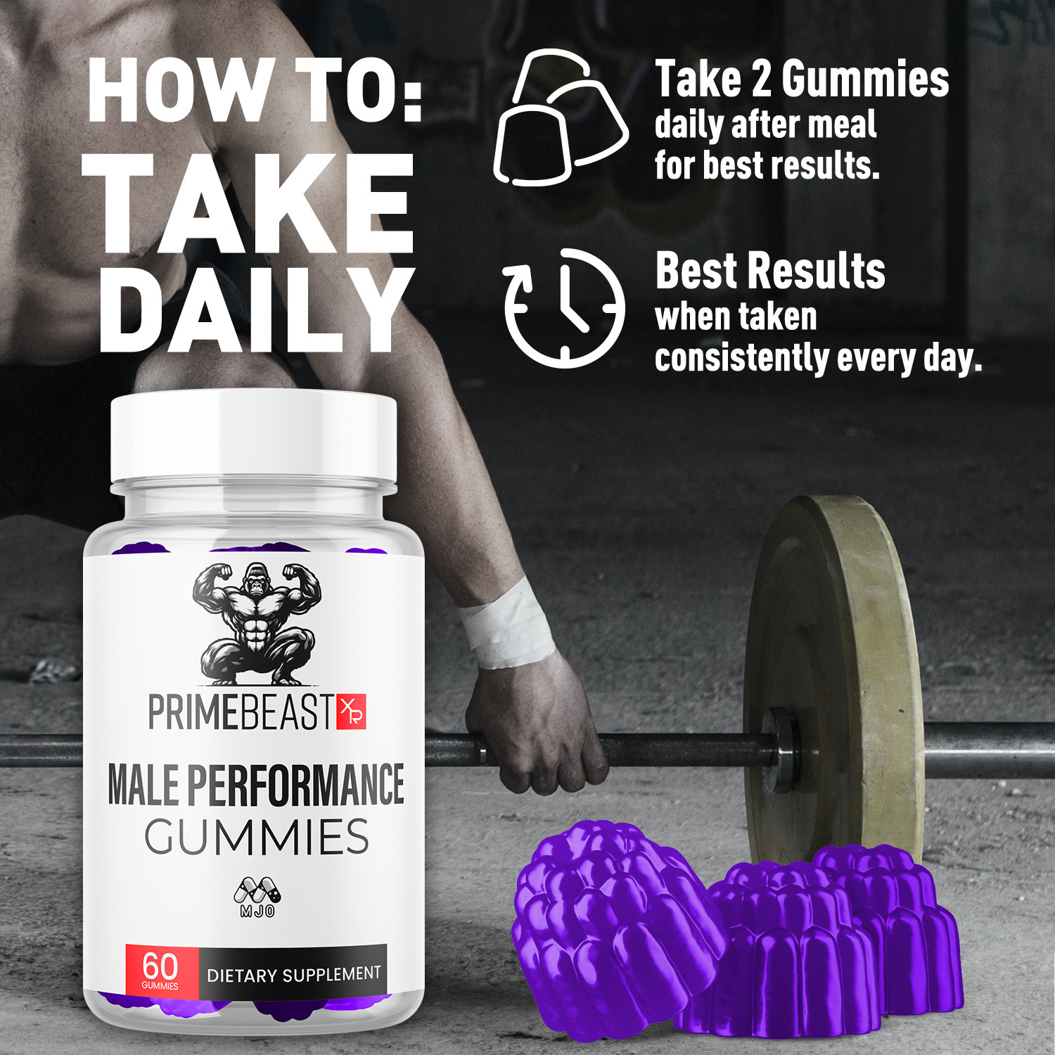 (1 Pack) Prime Beast XR Male Gummys Advanced PrimeBeastXR Formula 60 Gummies