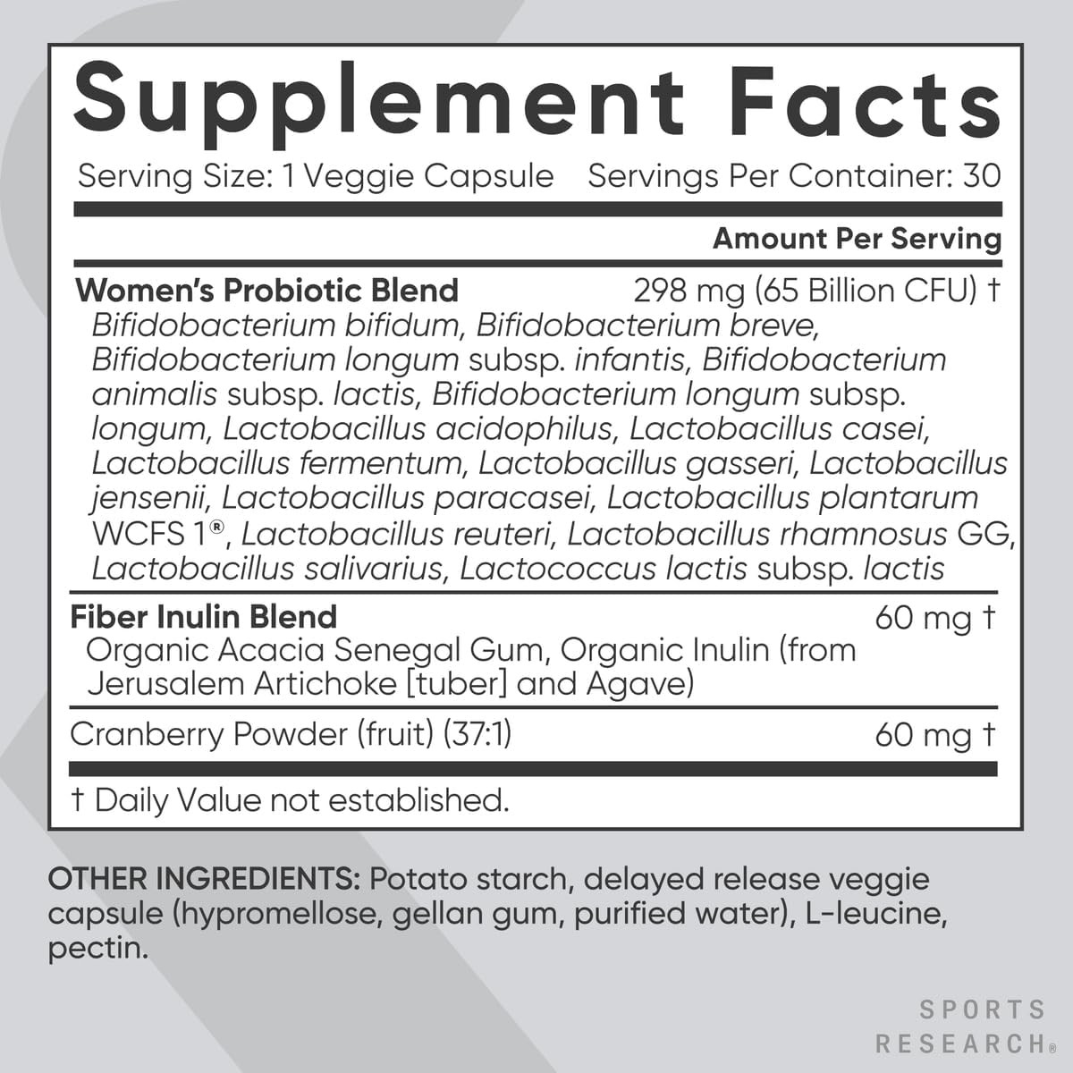 Women Probiotics Sports Research 65 Billion CFU Prebiotics