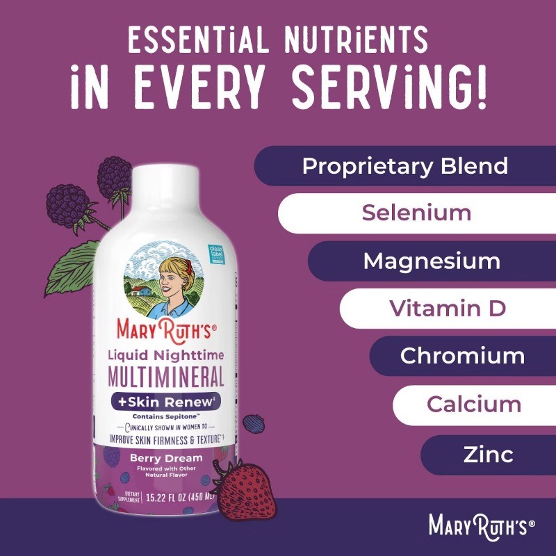 MaryRuth’s Liquid Nighttime Multimineral + Skin Renew – Berry Dream -15.22 fl oz