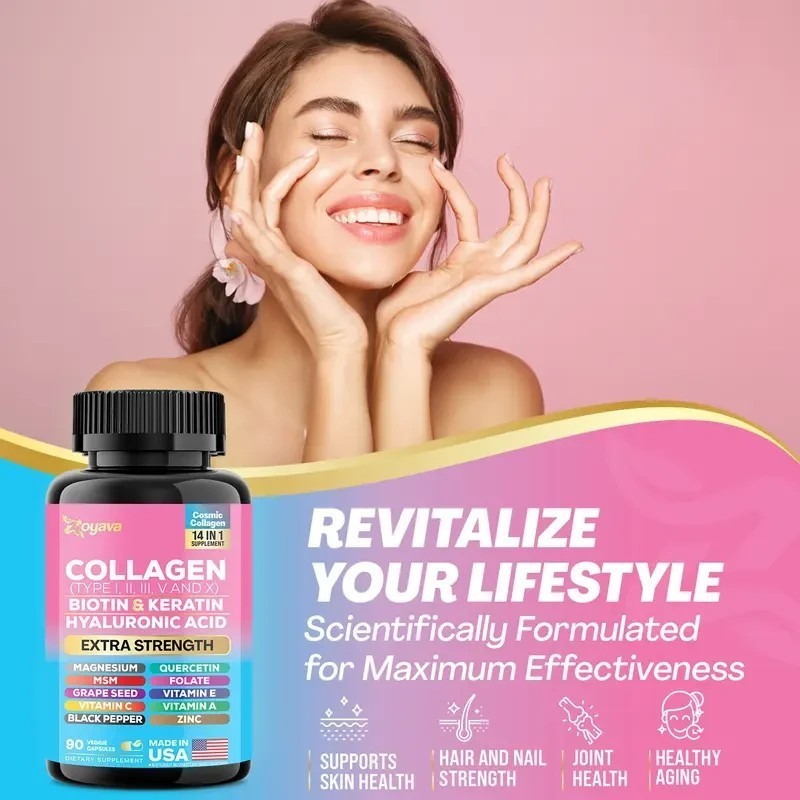 NEW Beauty Collagen Complex Type I II III V X Biotin Keratin 90 Caps