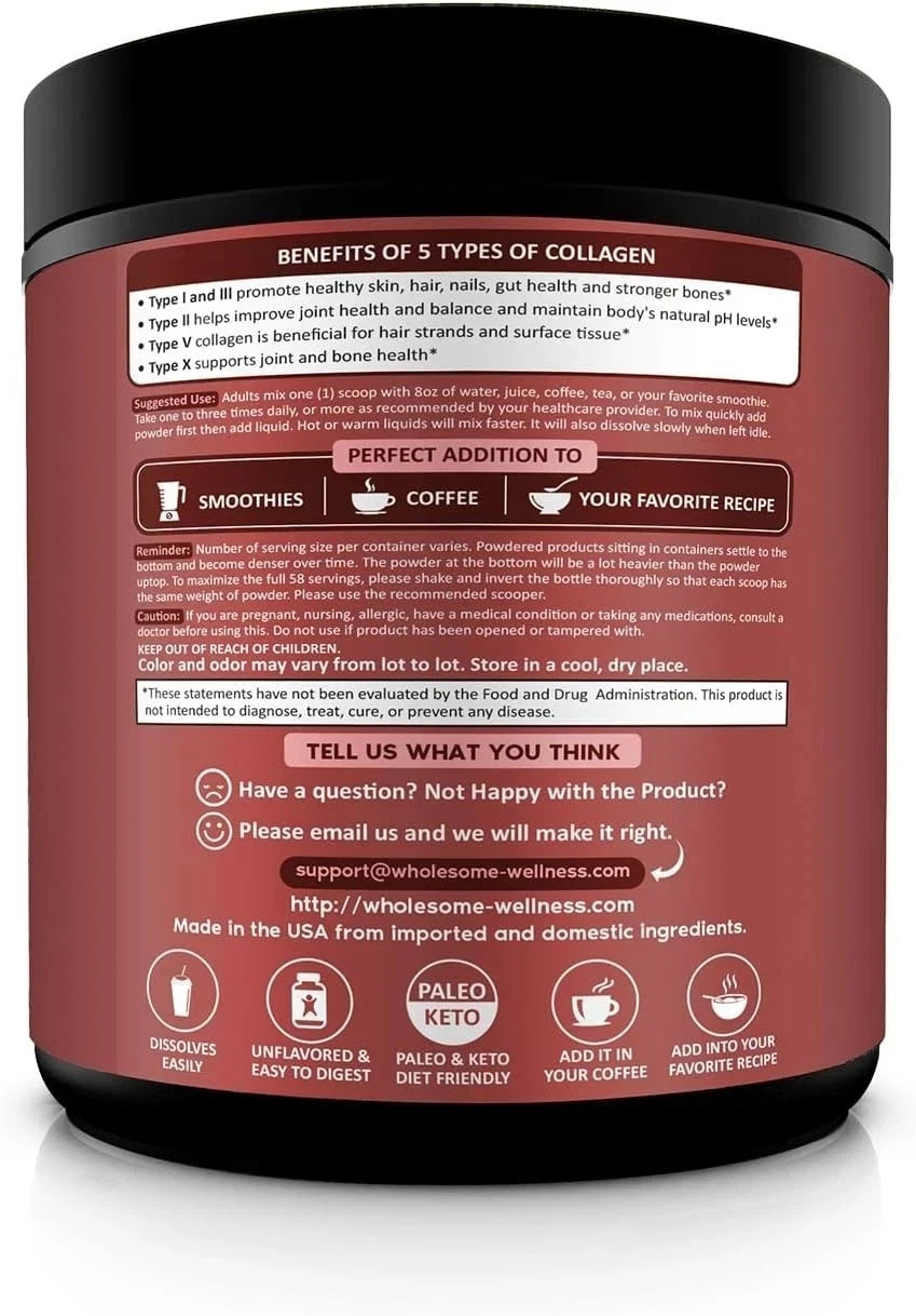 WHOLESOME WELLNESS MULTI COLLAGEN PROTEIN POWDER.UNFLAVORED.EXP 12/2028