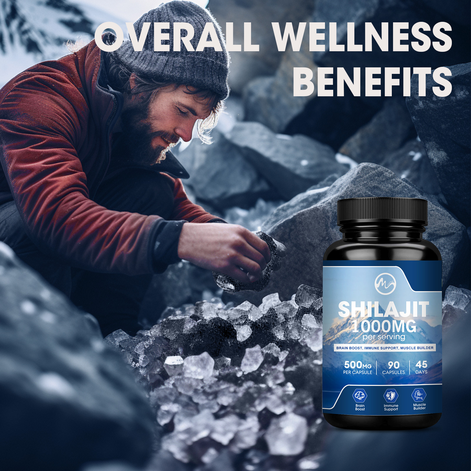 Himalayan Premium Pure Shilajit 90×2 Caps，Organic, Extremely Potent, Fulvic Acid