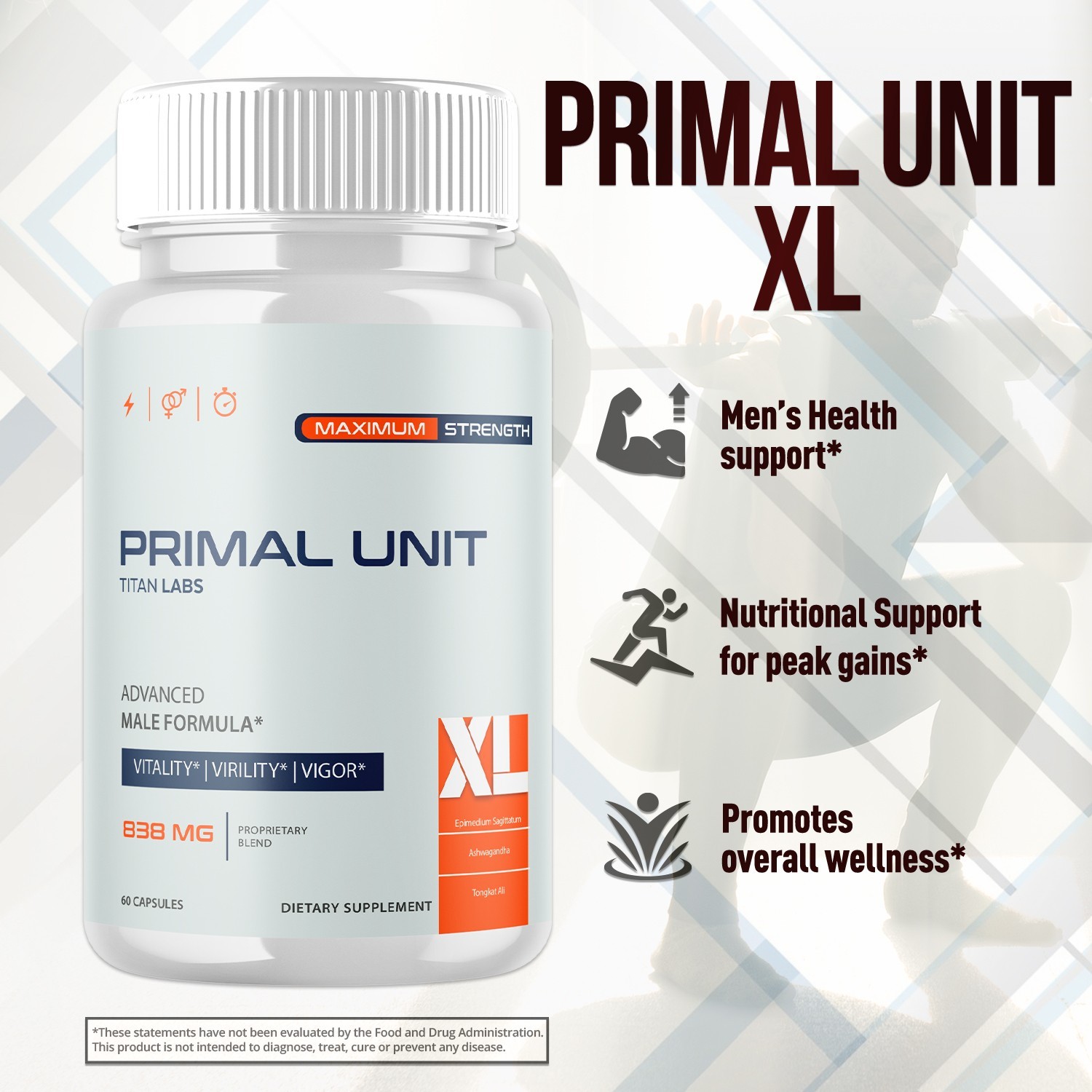 (2 Pack) Primal Unit XL Advanced Male Support Supplement PrimalUnitXL 120 Caps