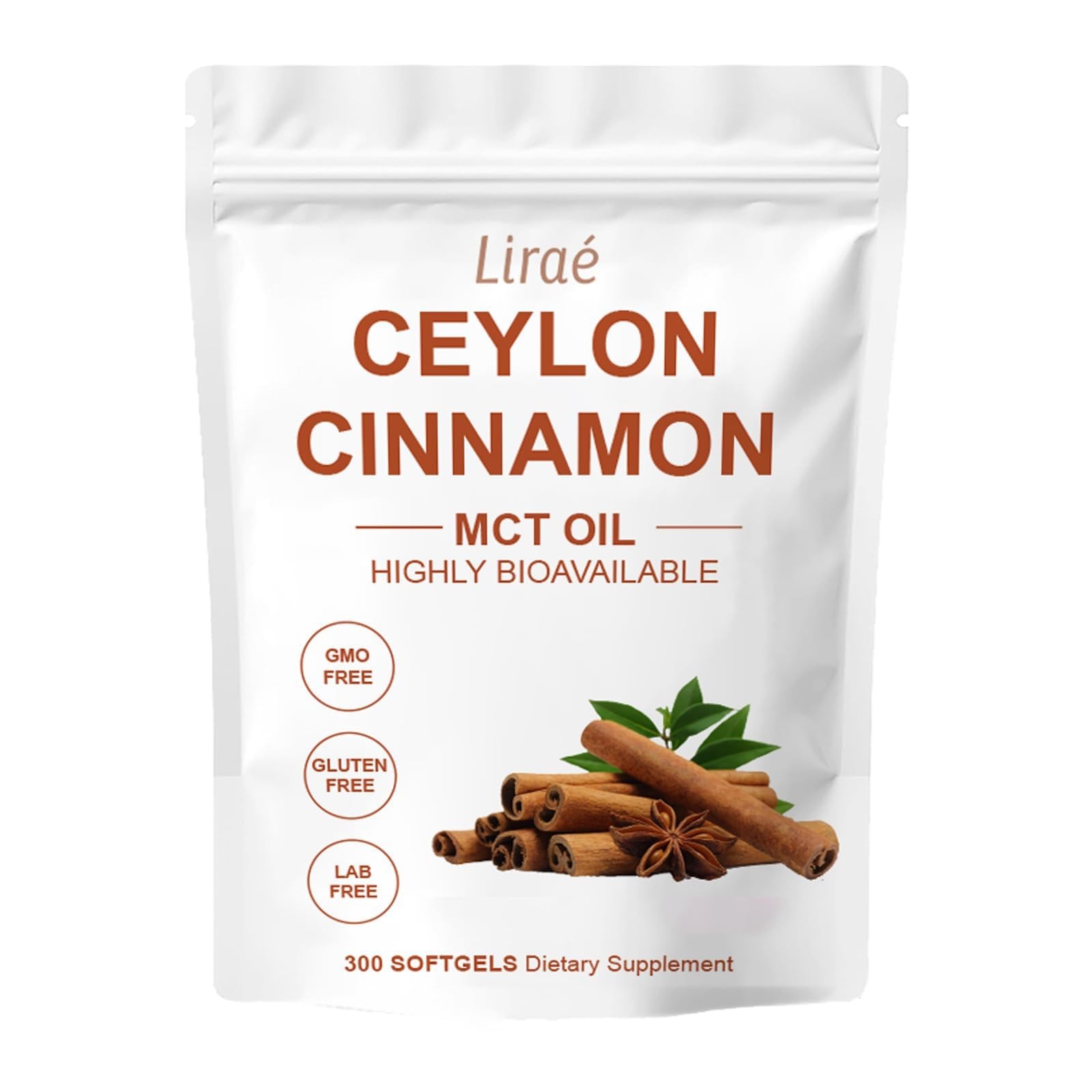 Ceylon Cinnamon 300 Softgels with MCT Oil, Non-GMO, Gluten-Free, Easy to Swallow