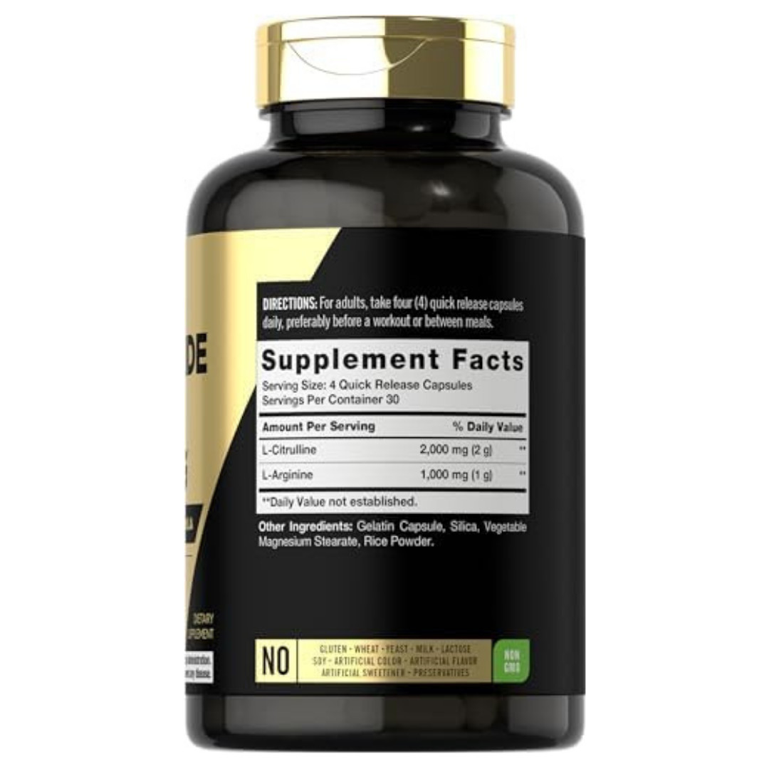 Nitric Oxide Supplement 3000mg 120 Caps Pre-Workout with L-Arginine L-Citrulline