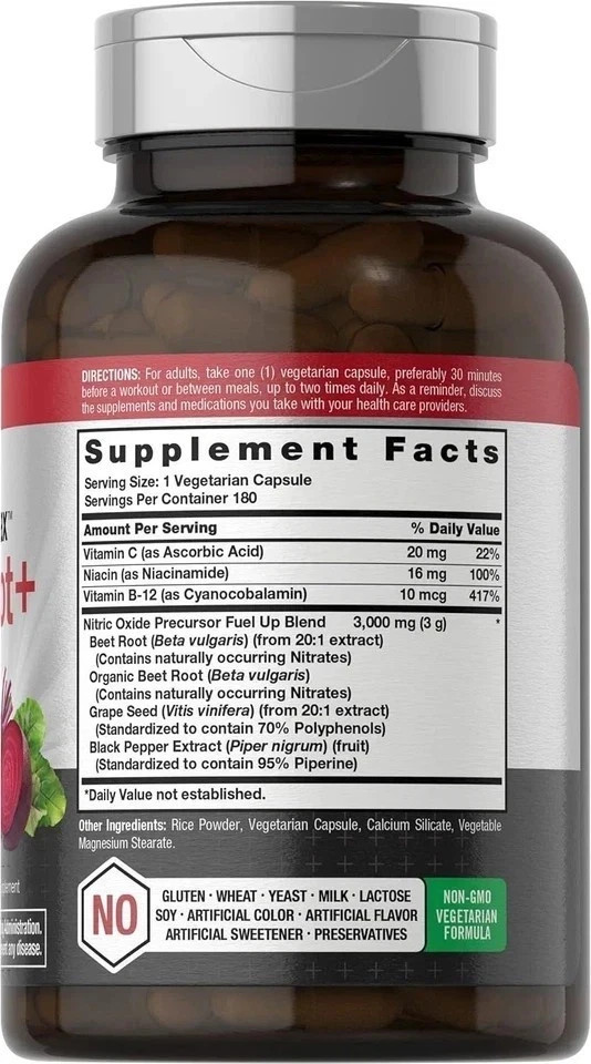 3 PACKS Nitric Oxide Beet Root Capsules | With Nitrates | 180 Count |by Horbaach