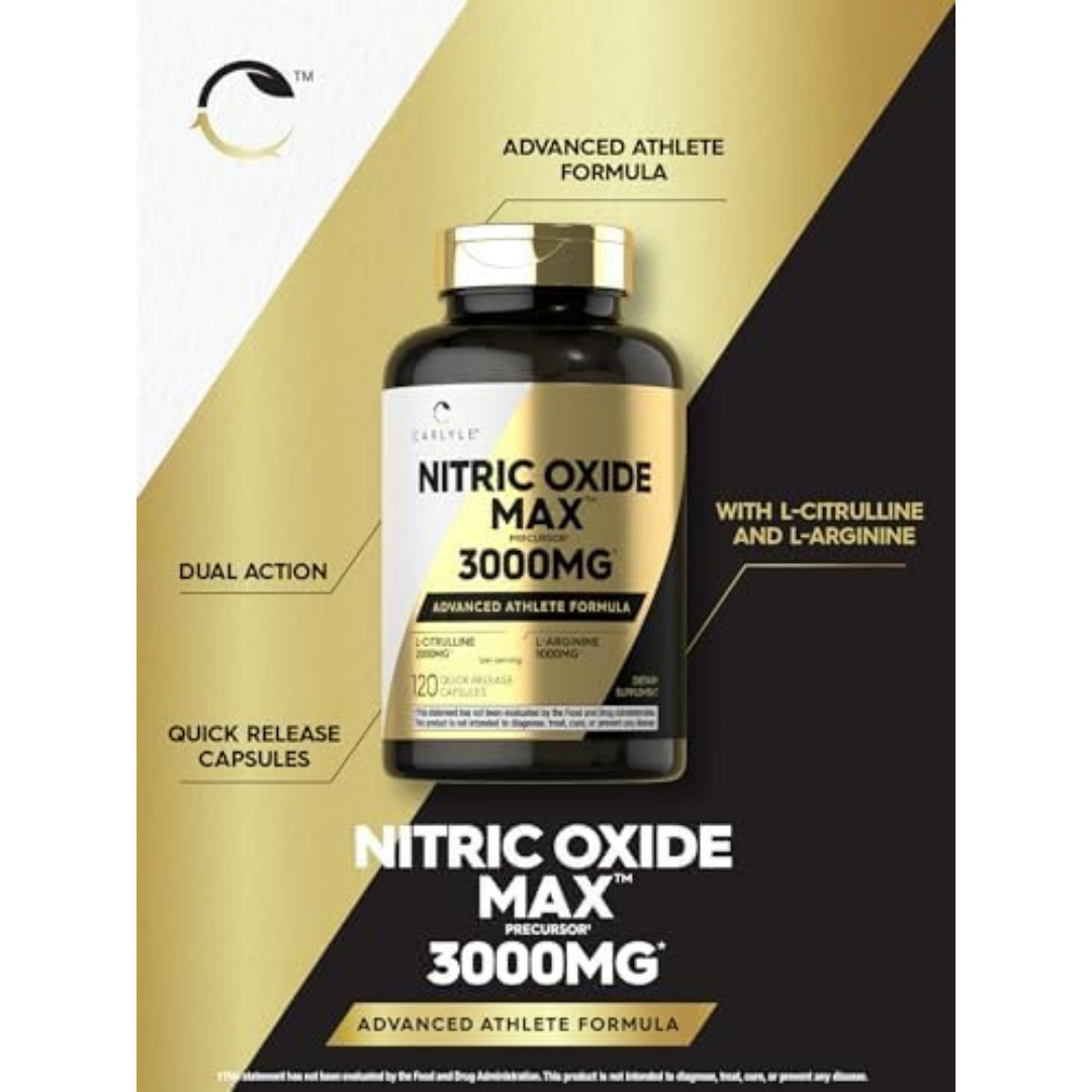 Nitric Oxide Supplement 3000mg 120 Caps Pre-Workout with L-Arginine L-Citrulline