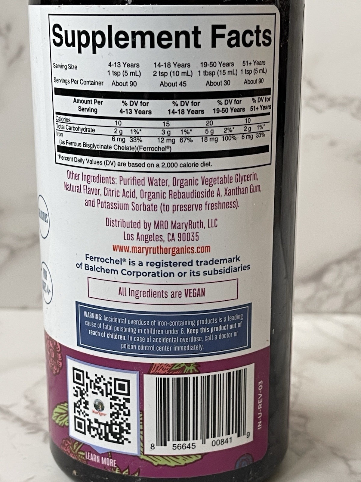 Mary Ruth’s Vegan Liquid Iron 15.22fl oz Dietary Suppliment New Sealed Exp 05/27