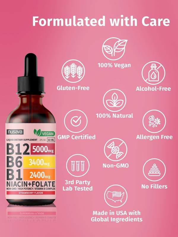 Vitamin B12 Liquid Supplement Drops with B6, B1, Niacin & Folate – Edible Suppo