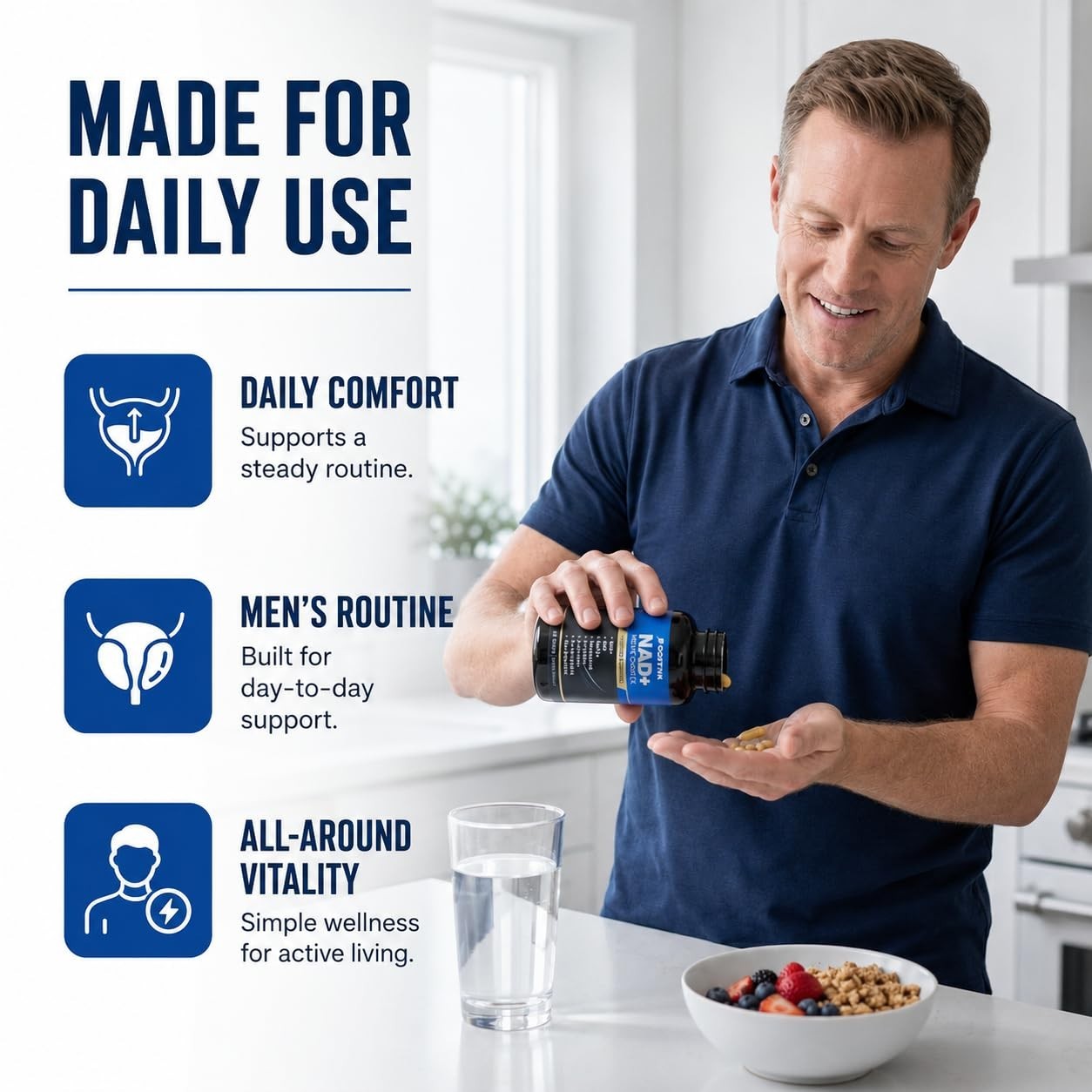 NAD+ Supplements for Men – Resveratrol, CoQ10, L-Citrulline, Lycopene, 60 Caps