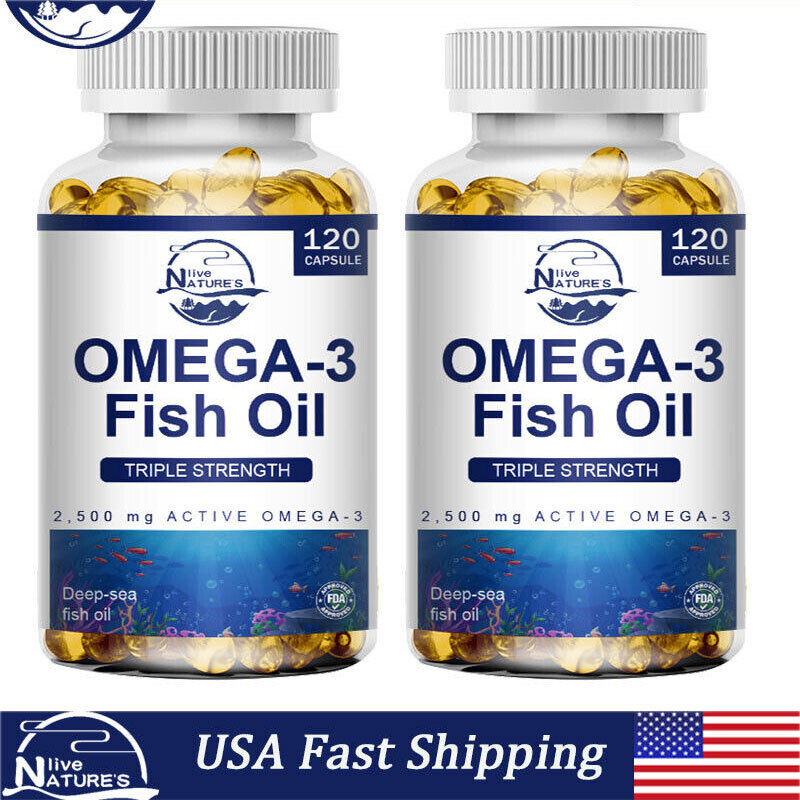 2PACKS Omega 3 Fish Oil Capsules 3x Strength 3600mg EPA & DHA, Highest Potency