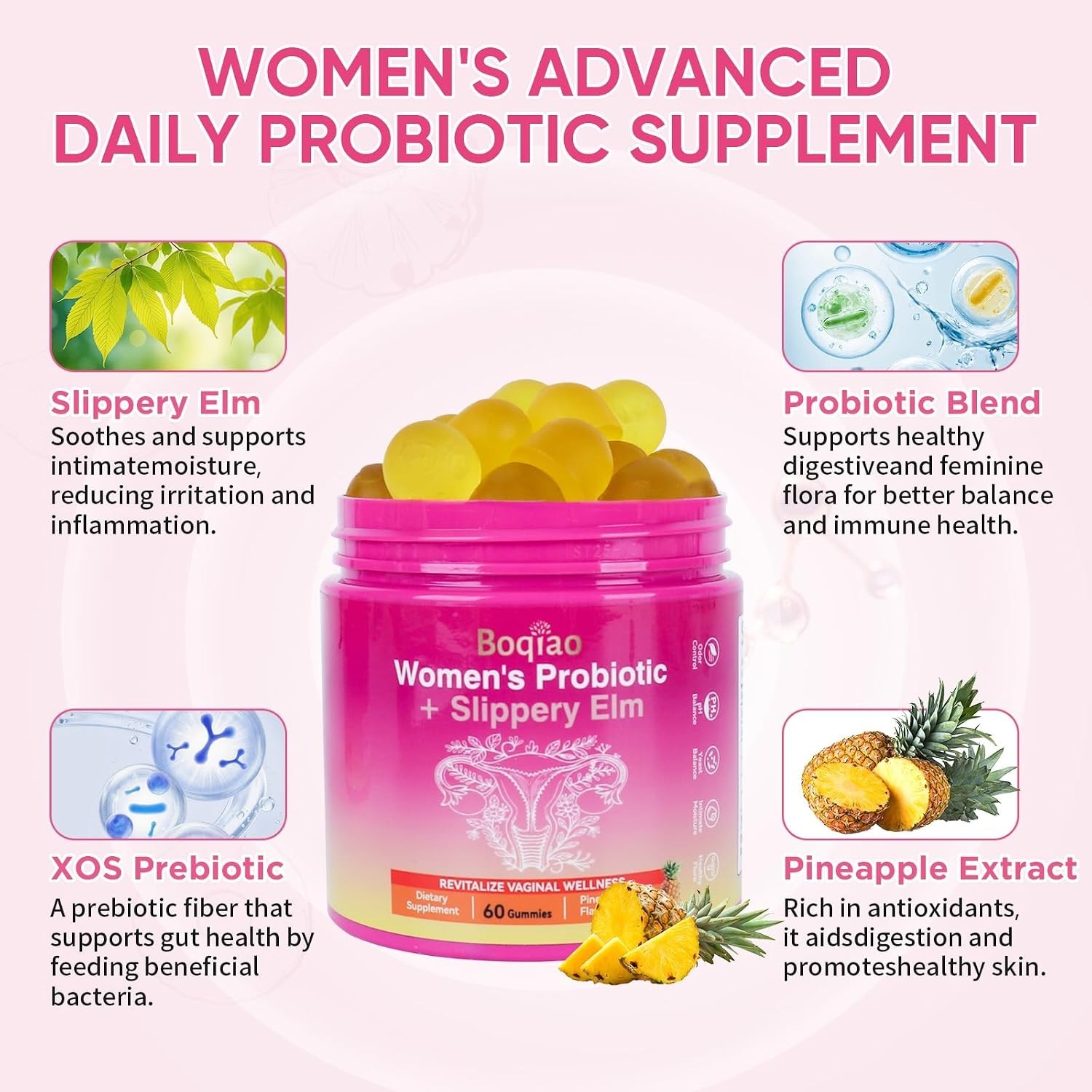 Her Juicy Feminine Probiotics Gummies with Slippery Elm 60 Count (Pack of 1)