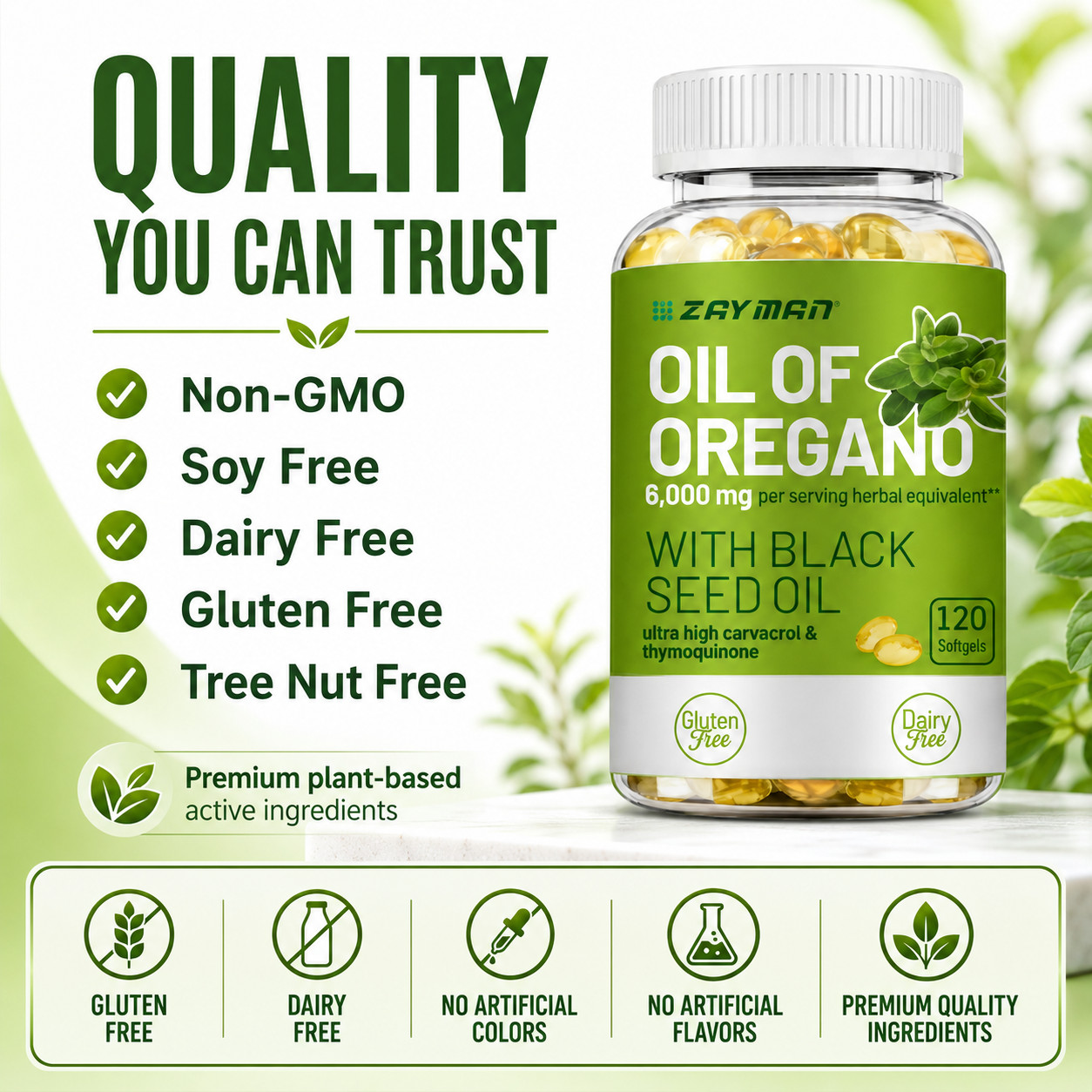 2 in 1 Oil of Oregano & Black Seed Softgels Count with Carvacrol,Immune Support