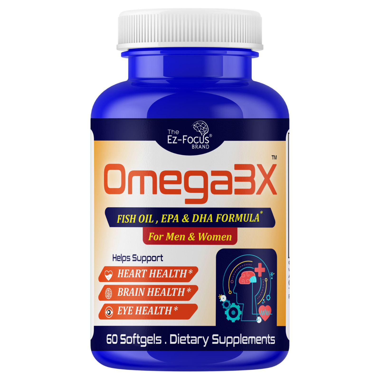 Adult Brain Booster Omega 3 Fish Oil Nootropic Brain Supplement Memory Focus 60
