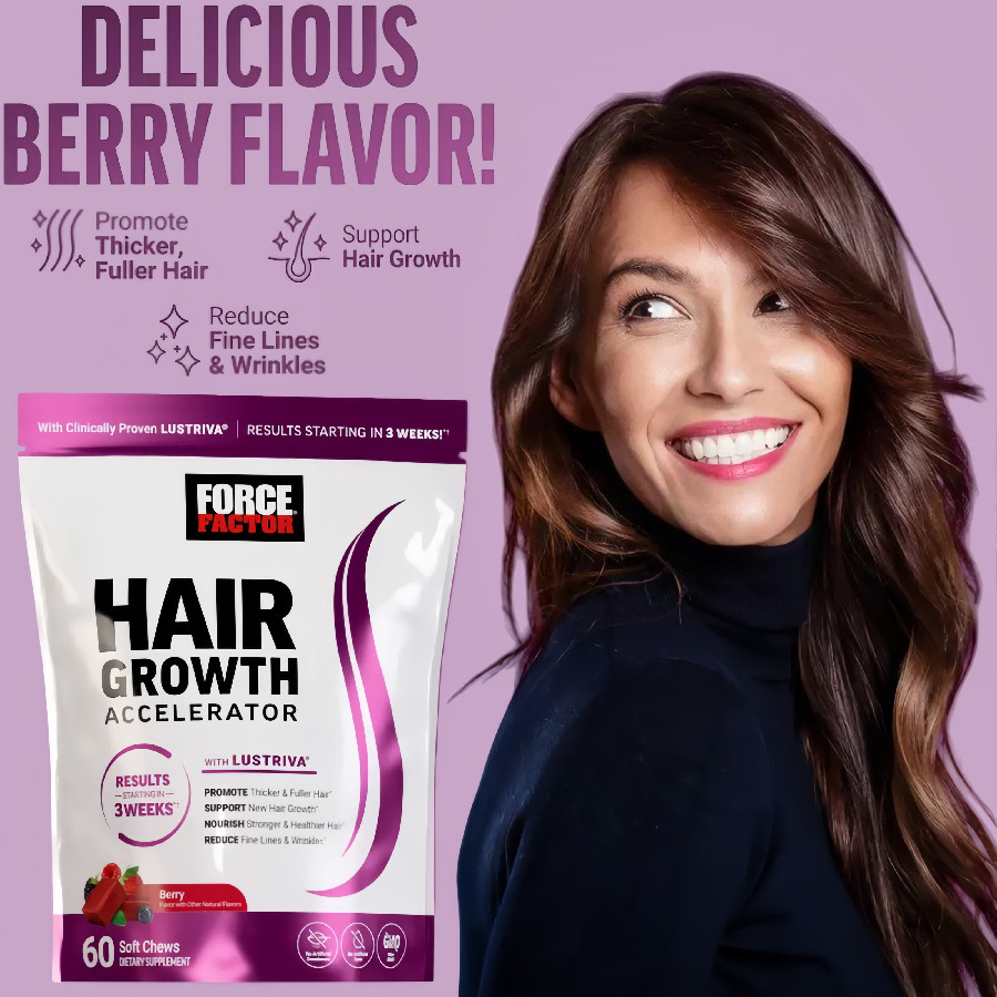 Force Factor Hair Accelerator Gummies, Biotin, Vitamin E& C formula boosts thick