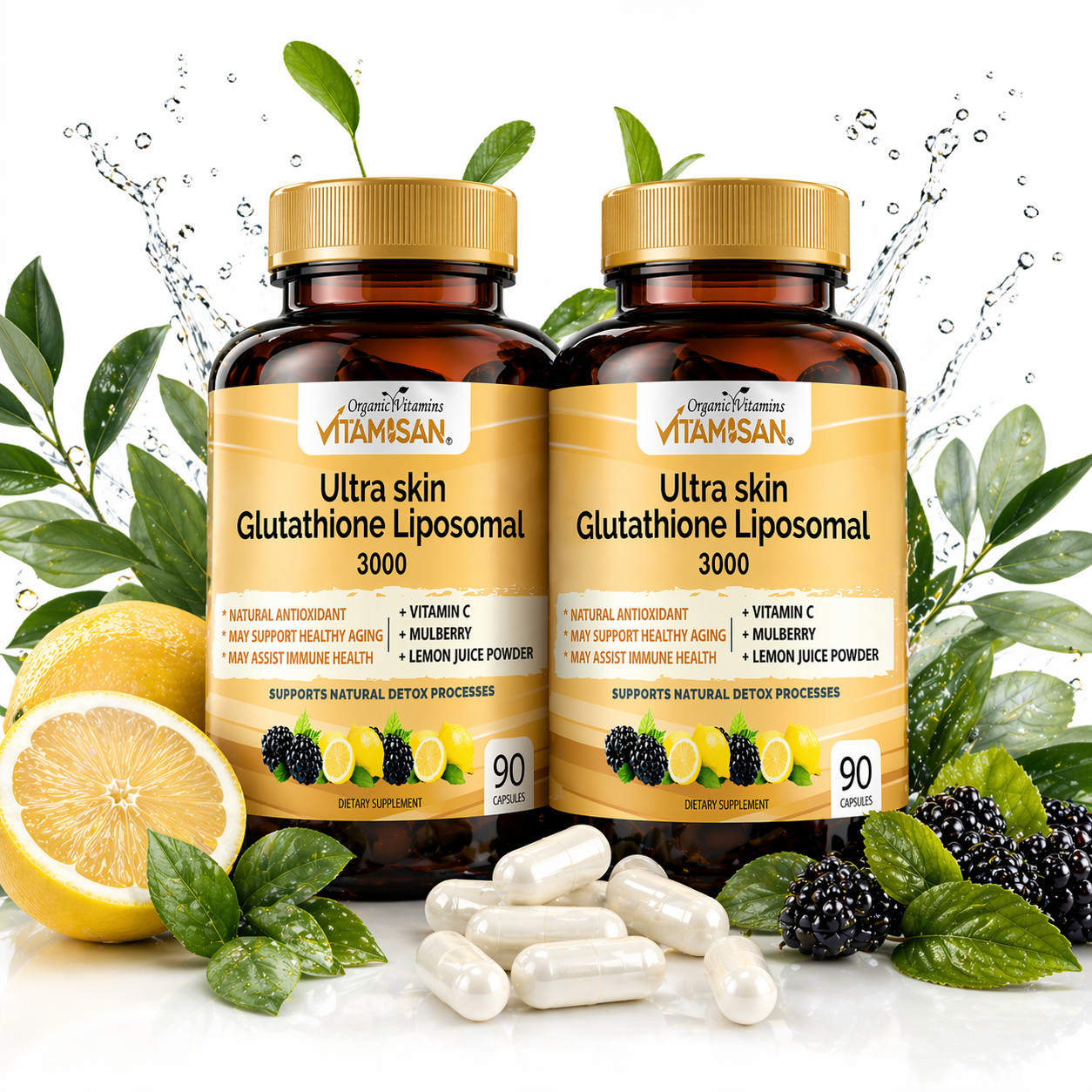 2 Pack Liposomal Glutathione 3000mg + Vitamin C Antioxidant Skin 180 Caps