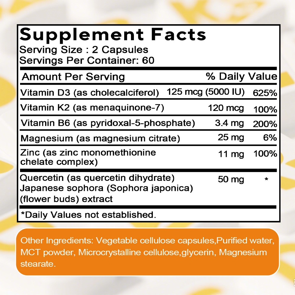 Vitamin D3 5000 IU K2 120 mcg, Vit D and K Supplement 30/60/120 capsules