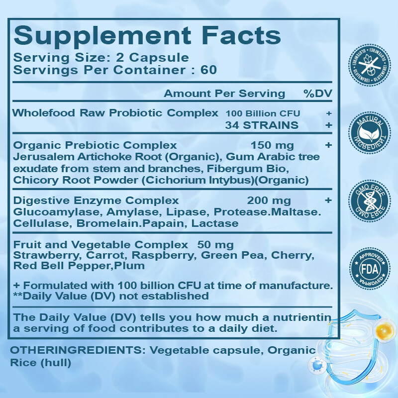 Probiotic 100 Billion CFU – Prebiotics for Digestive & Gut, Bloating Health