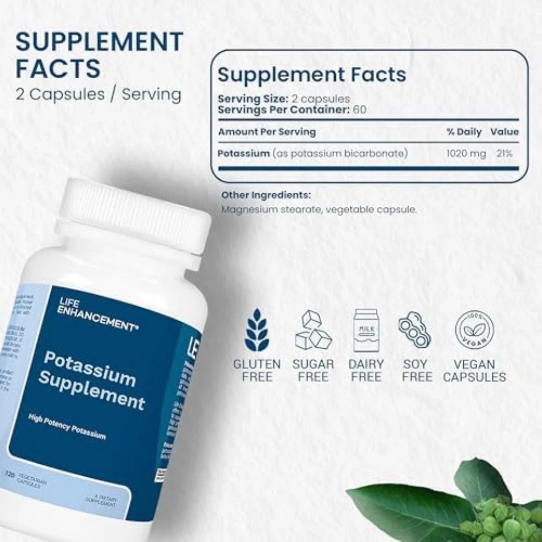 Life Enhancement High Potency 1020 mg Potassium Supplement for Muscle, Brain USA