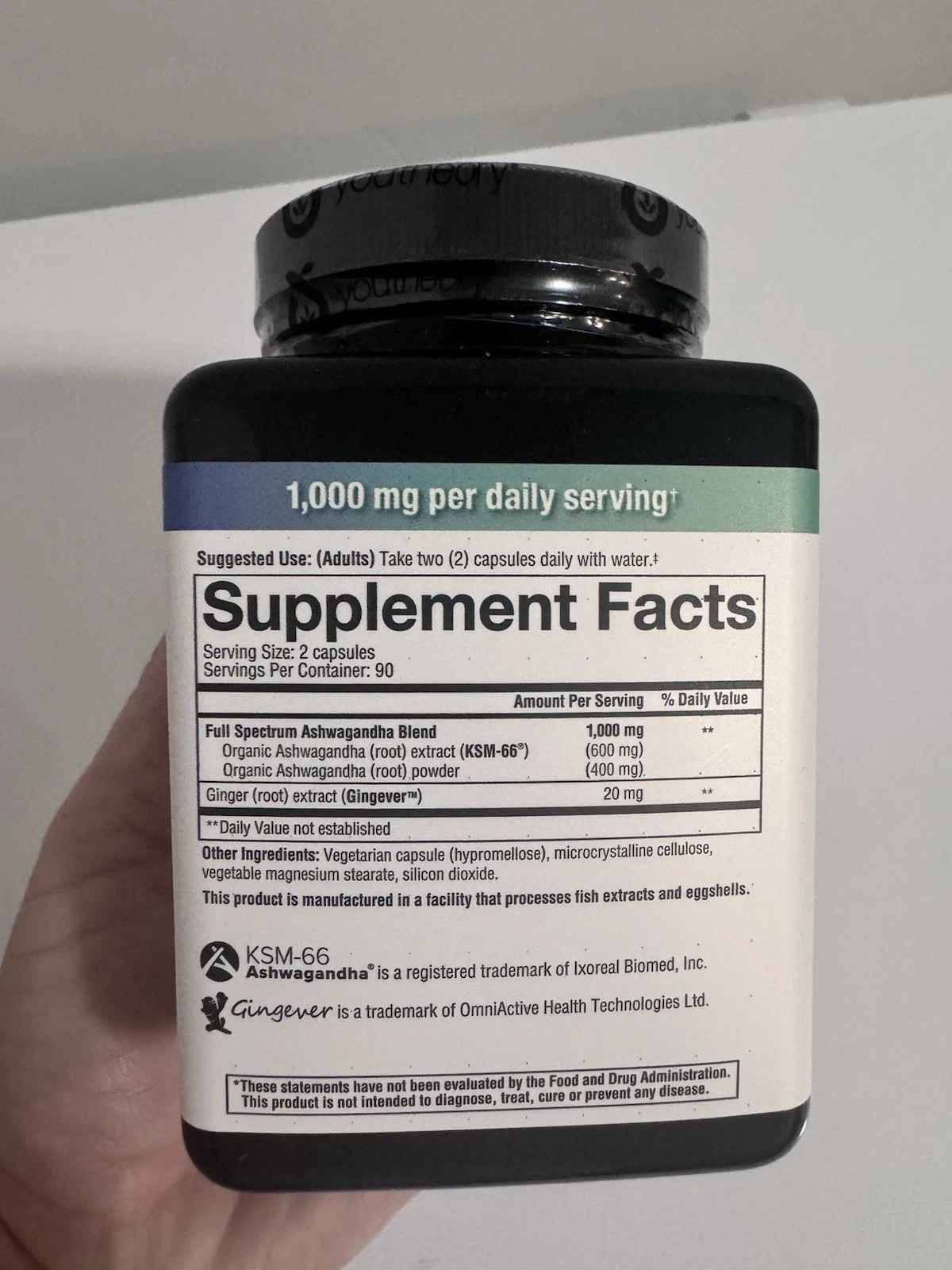 Youtheory Ashwagandha 1000mg 180 Capsule Stress Mood Cortisol Support Supplement