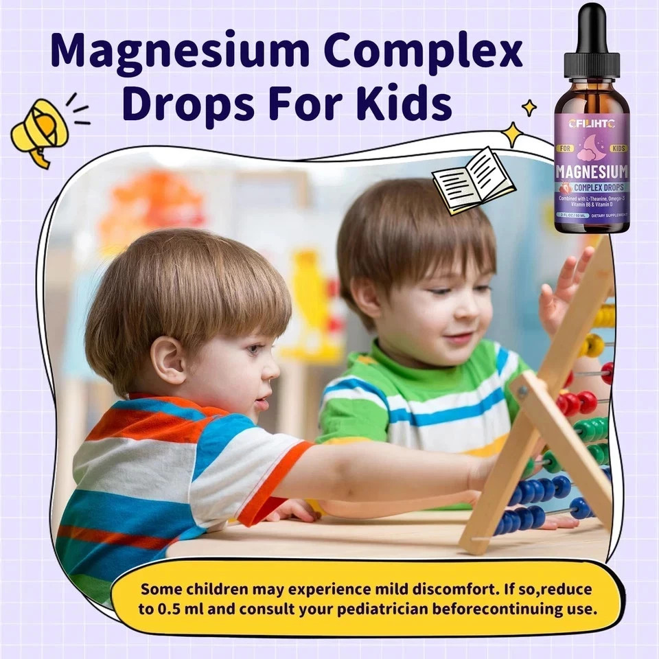 FILIHTC Kids Magnesium Complex Drops, Strawberry Flavor, 2 FL OZ/60 ML