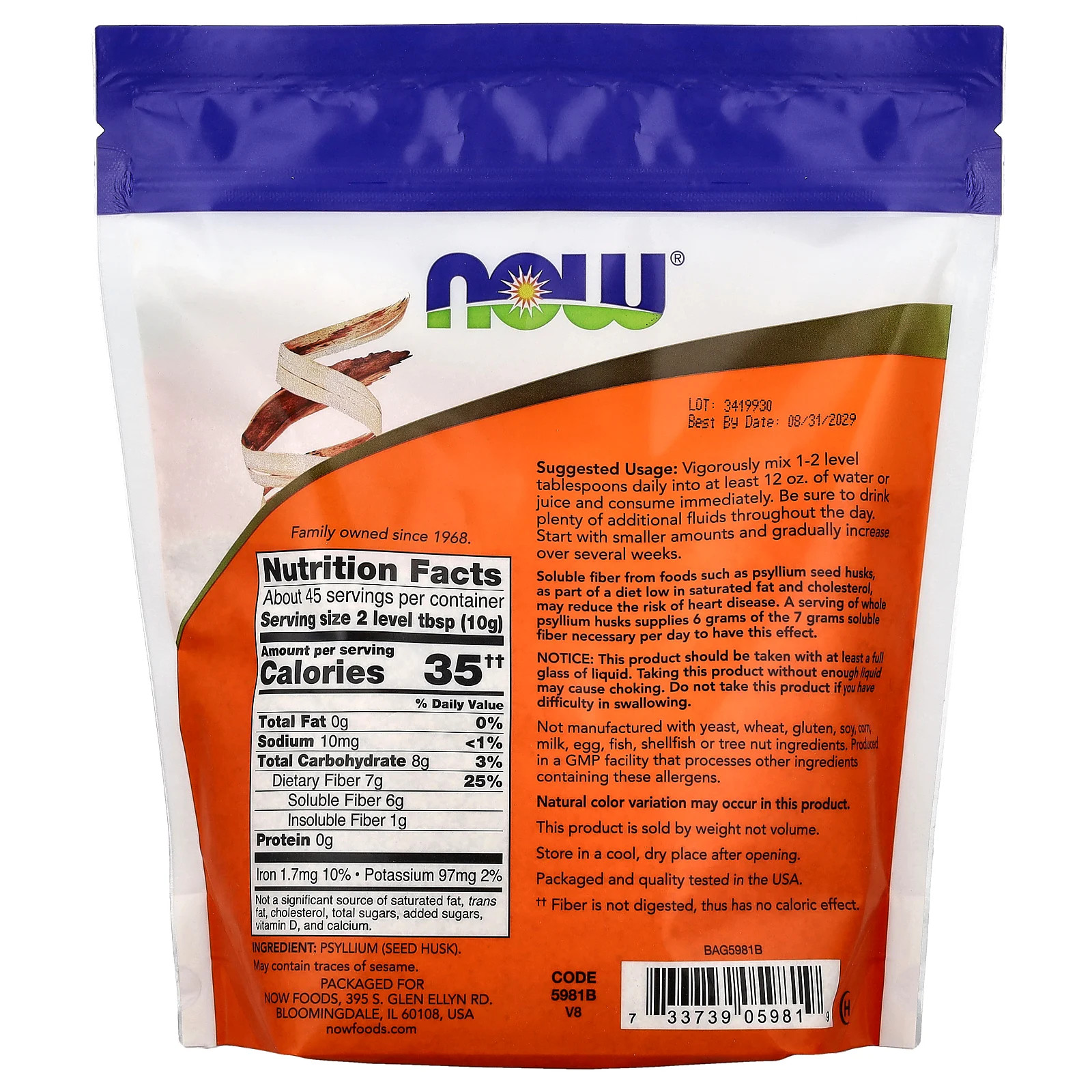 Whole Psyllium Husks, 16 oz (454 g)