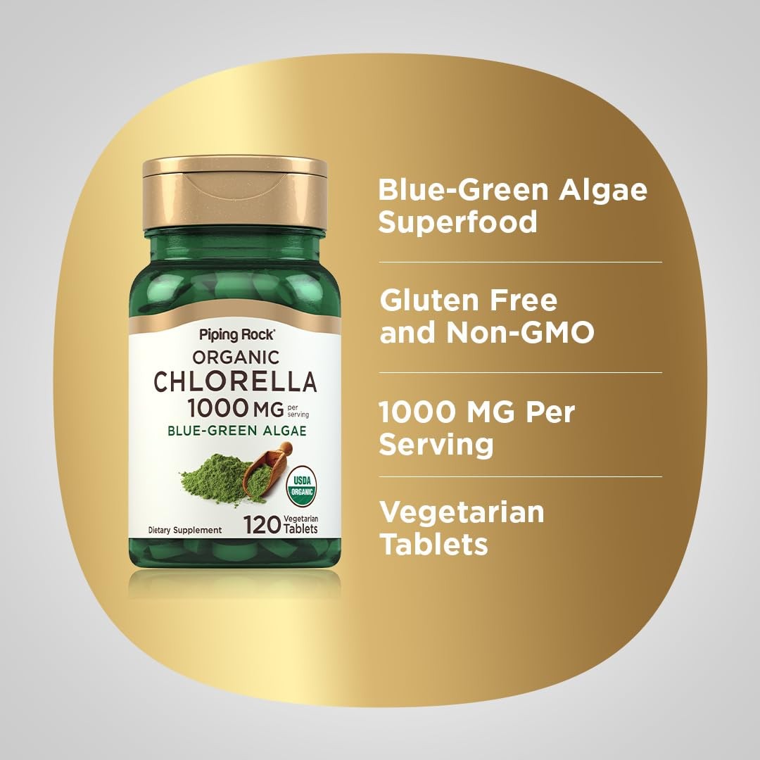 Piping Rock Chlorella | 1000mg | 120 Tablets | Organic Blue-Green Algae | Non-GM